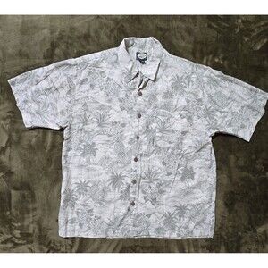 Tommy Bahama Button Down Shirt Men's Hawaiian Island Tropical Large Rayon Cotton
